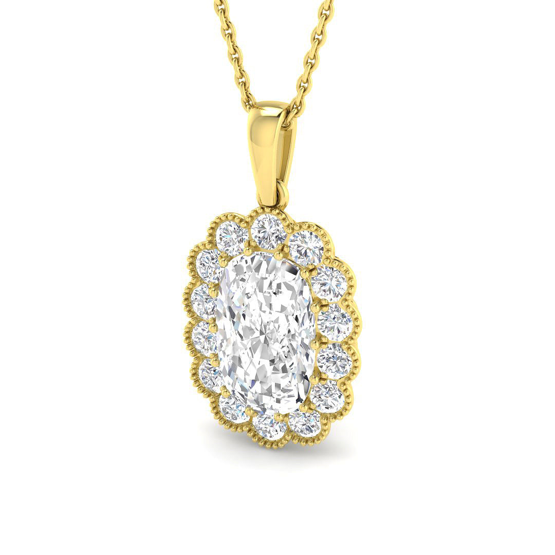 9ct Yellow Gold Cushion Old Cut Lab Grown Diamond Pendant 1