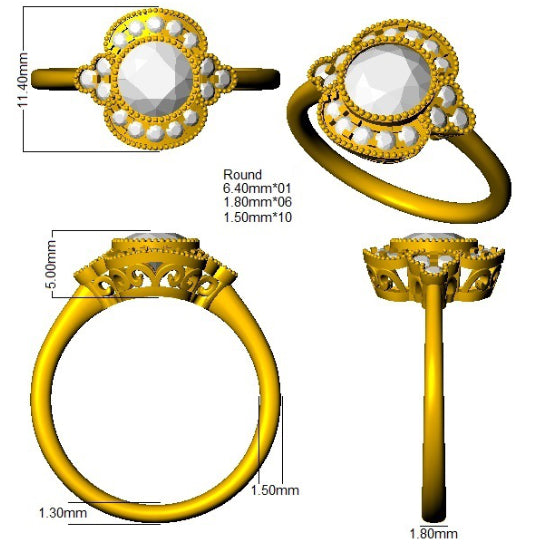 9ct Yellow Gold Round Cvd Old Cut Ring 3