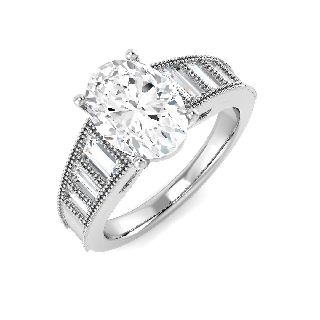 9ct White Gold Baguette and Oval Lab Grown Diamond Ring 1