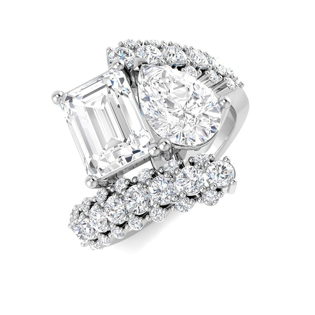 18ct White Gold Emerald Cut and Pear Lab Grown Diamond Ring 1