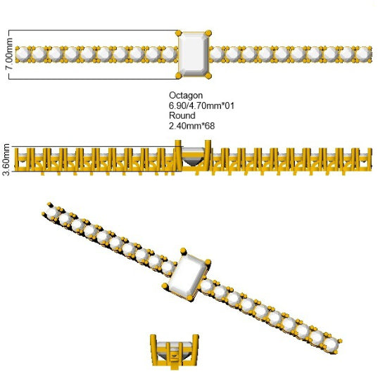 9ct White Gold Emerald Cut Lab Grown Diamond Bracelet 2