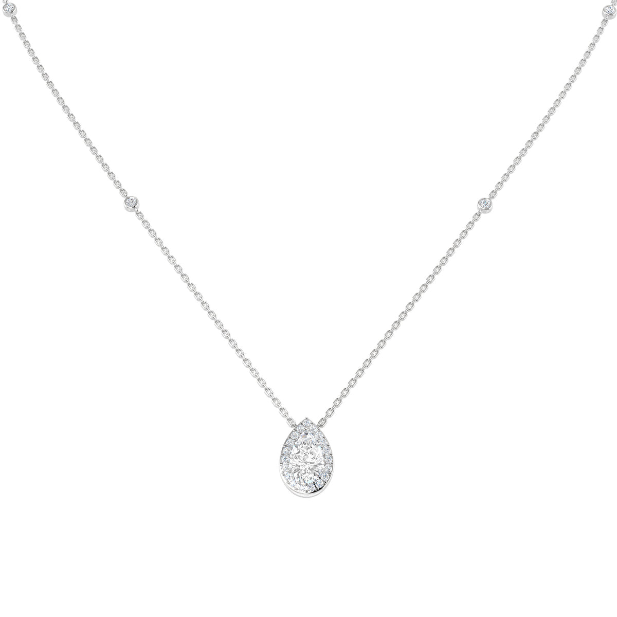 9ct White Gold Pear Lab Grown Diamond Necklace 1
