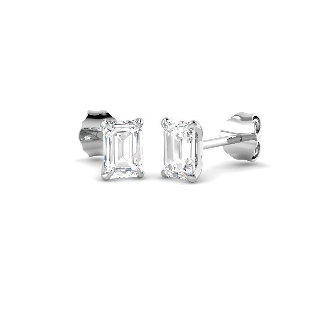 9ct White Gold Emerald Cut Lab Grown Diamond Earrings 1
