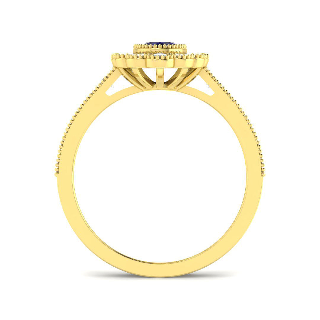 9ct Yellow Gold Oval Blue Sapphire and Diamond Ring 2