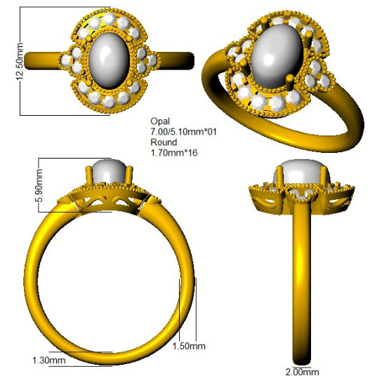 9ct Yellow Gold Oval Opal and Diamond Ring 3