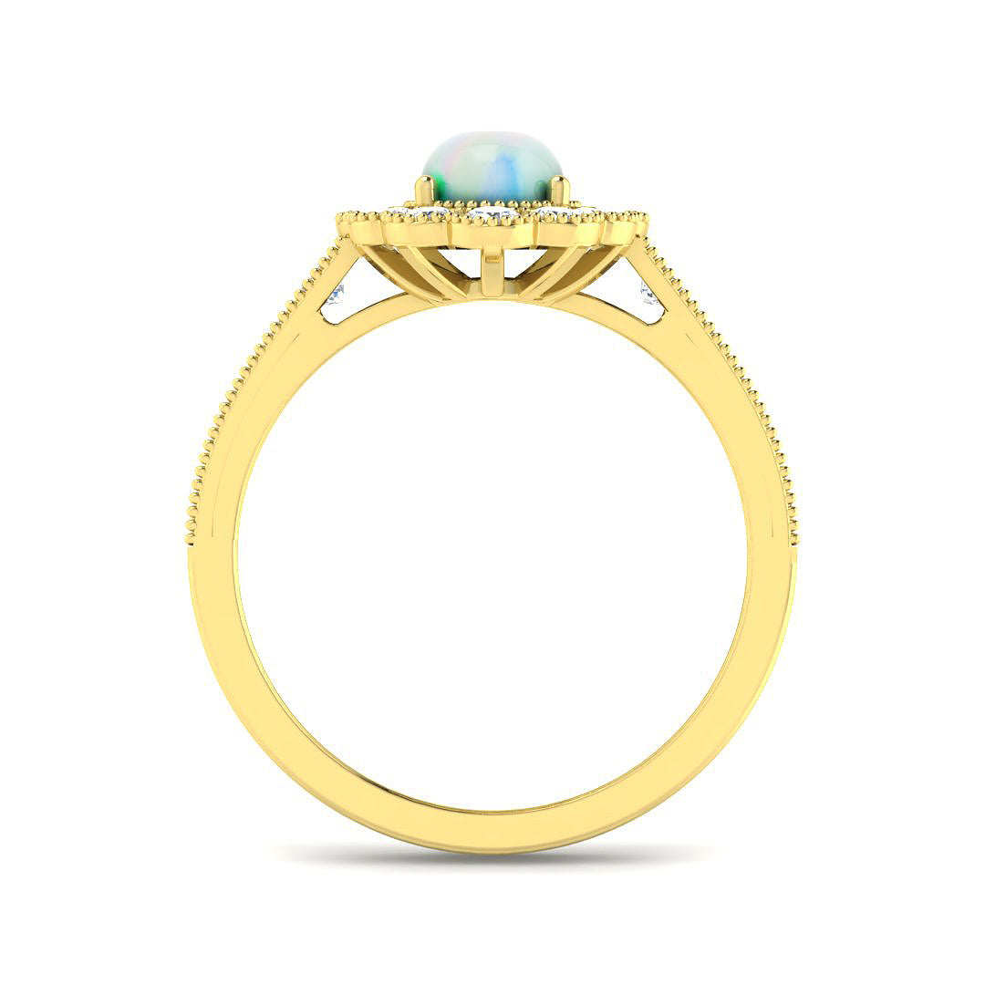 9ct Yellow Gold Oval Opal and Diamond Ring 2
