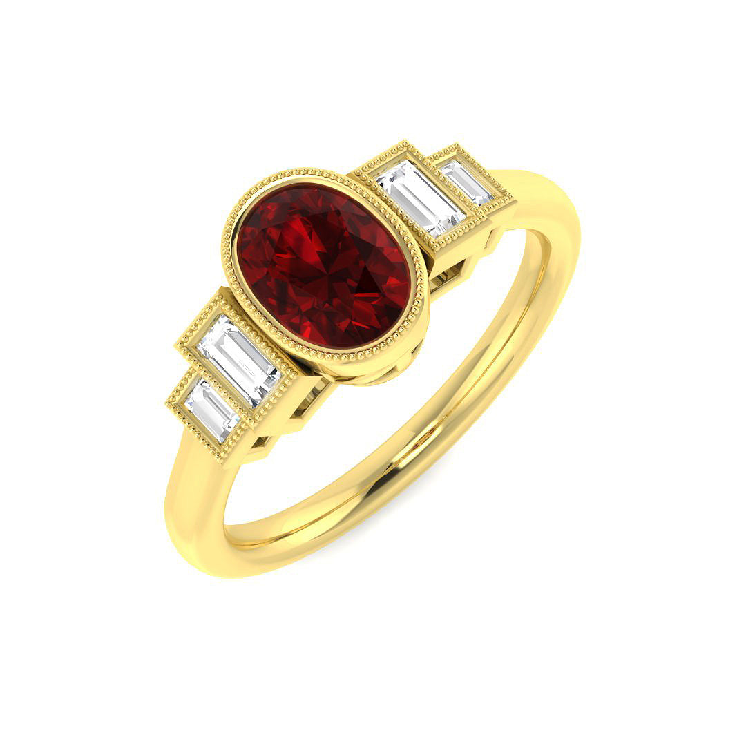 9ct Yellow Gold Baguette and Oval Ruby and Diamond Ring 1