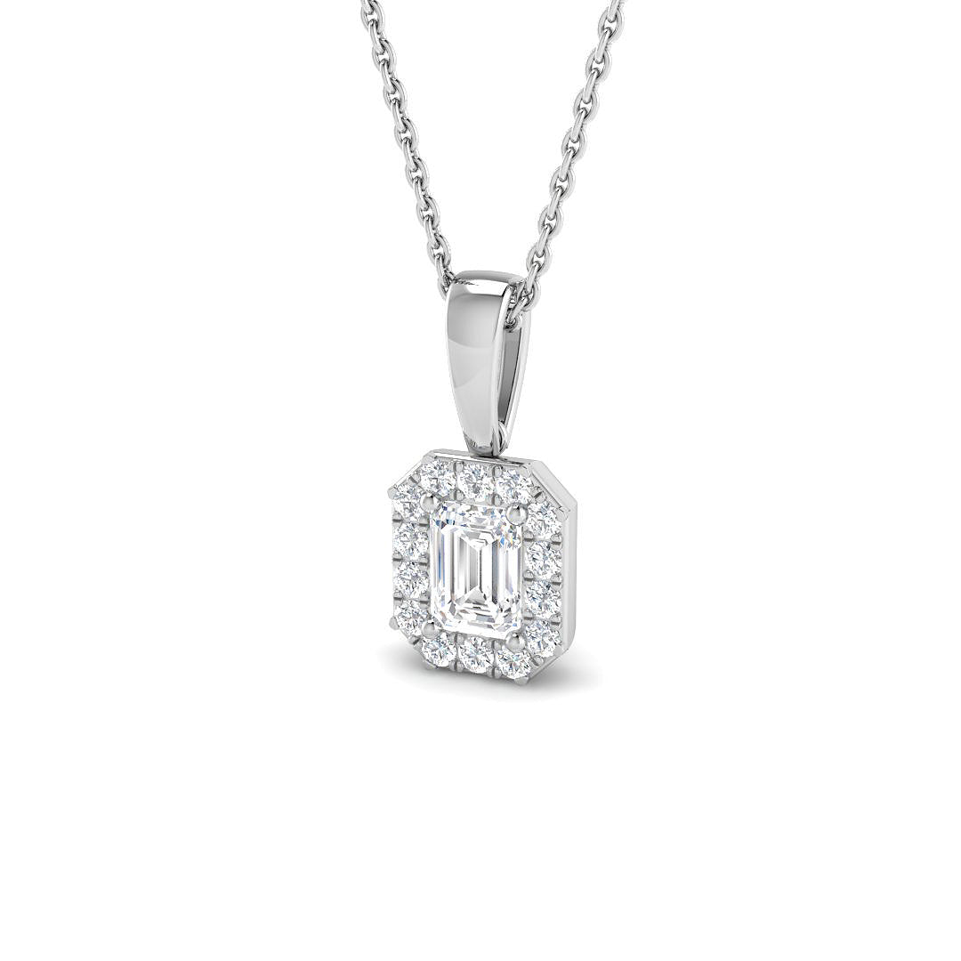 9ct White Gold Emerald Cut Lab Grown Diamond Pendant 1