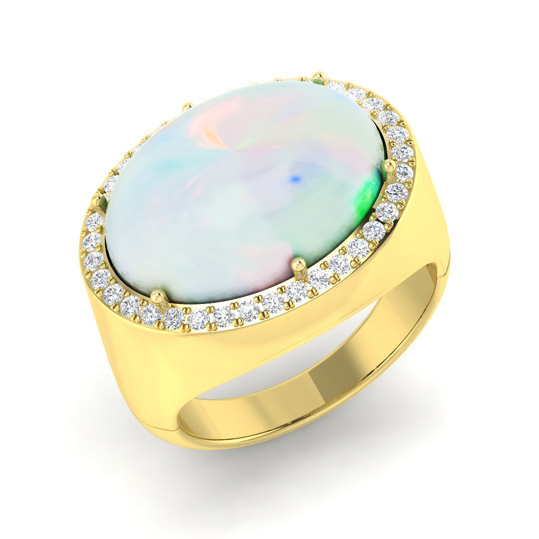 9ct Yellow Gold Oval Opal and Diamond Ring 1