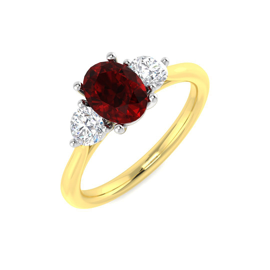 9ct Yellow Gold Oval Ruby and Diamond Ring 1
