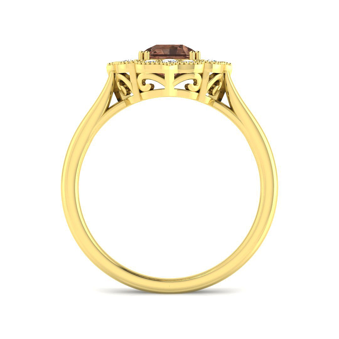 9ct Yellow Gold Asscher Cut Brown Diamond and Diamond Ring 2