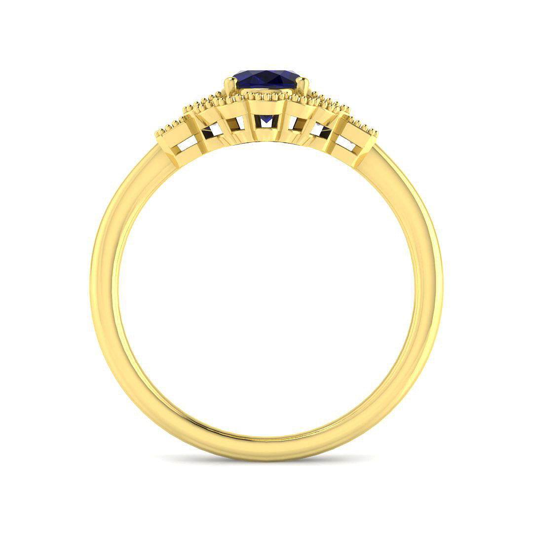 9ct Yellow Gold Baguette and Oval Blue Sapphire and Diamond Ring 2