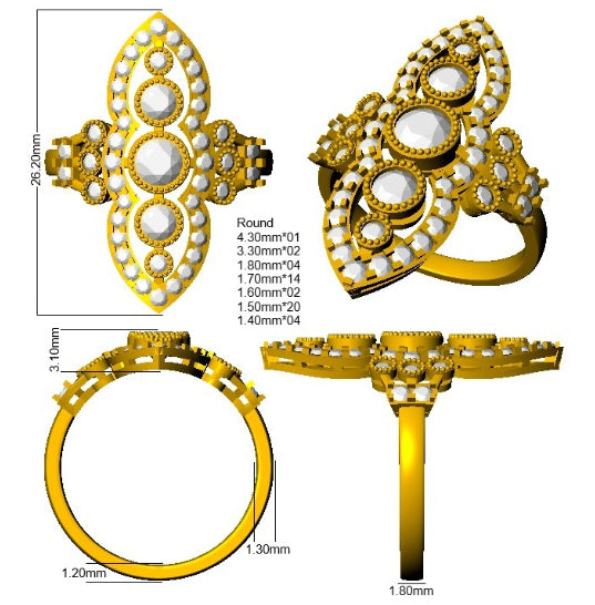 9ct Yellow Gold Round Cvd Old Cut Ring 3