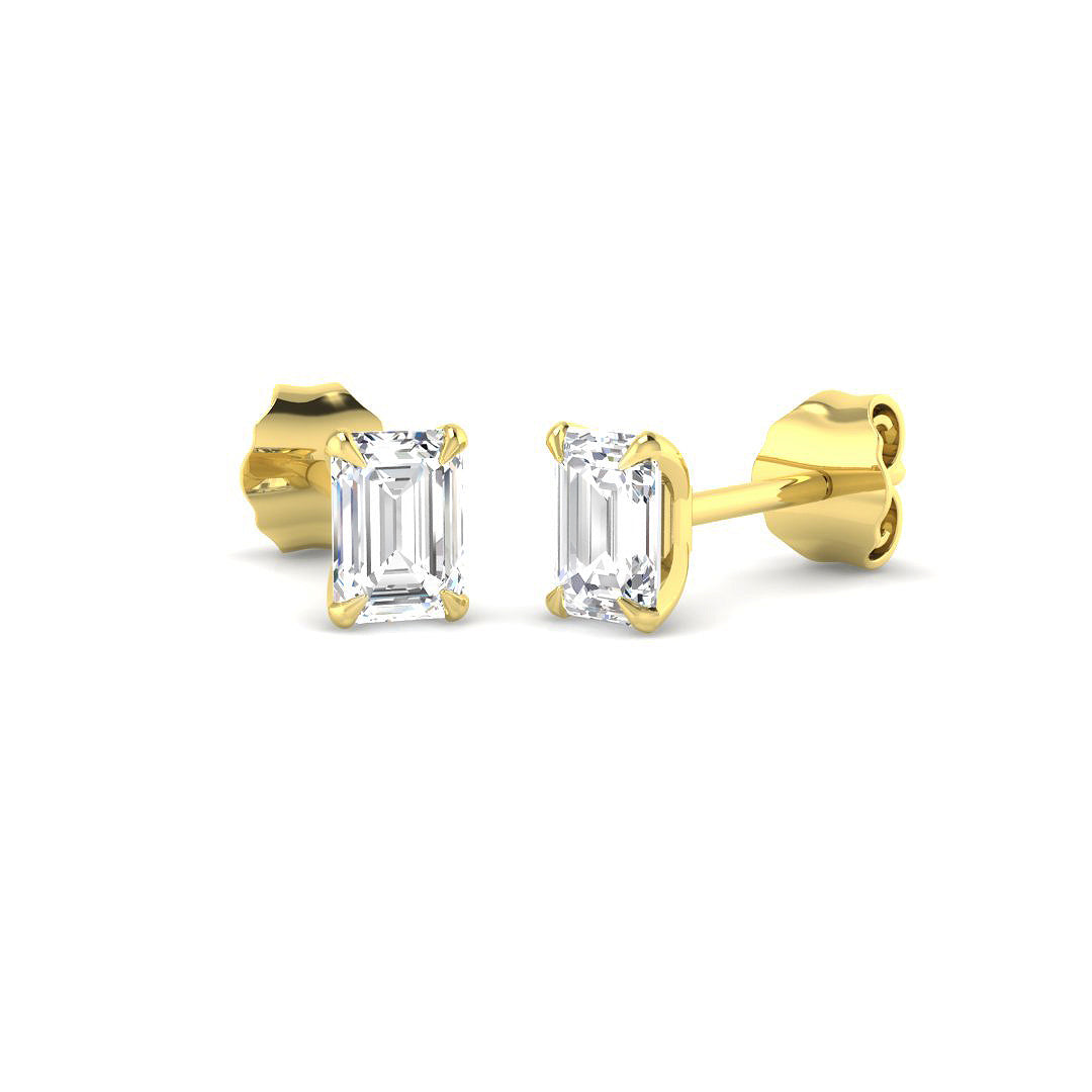 9ct Yellow Gold Emerald Cut Lab Grown Diamond Earrings 1