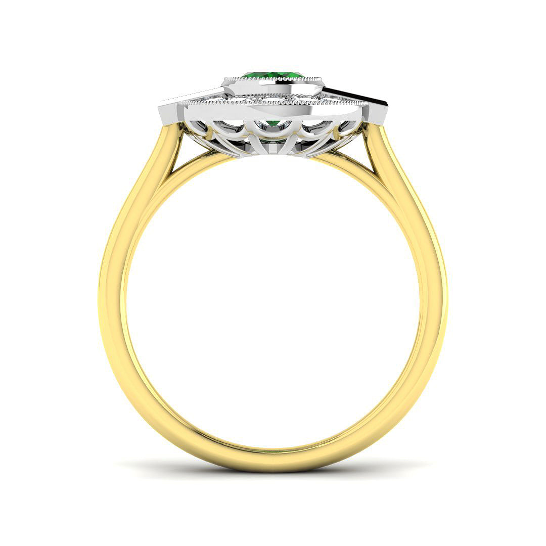 18ct Two Tone Baguette and Oval Emerald and Diamond Ring 2