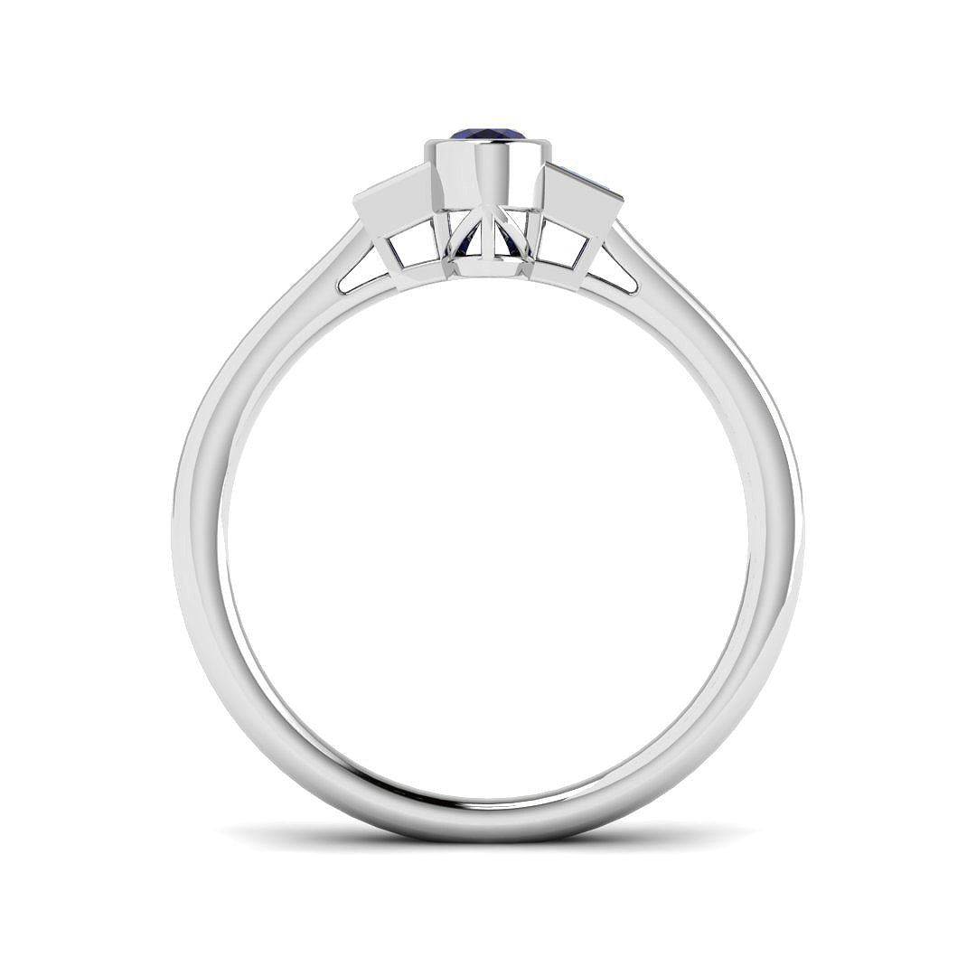 9ct White Gold Baguette and Oval Blue Sapphire and Diamond Ring 2