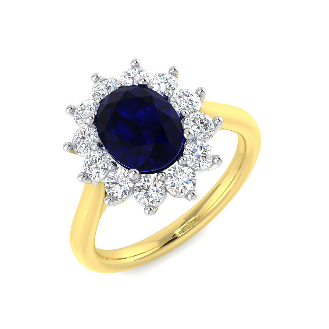 9ct Two Tone Oval Blue Sapphire and Diamond Ring 1