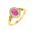 9ct Yellow Gold Oval Pink Sapphire and Diamond Ring 1