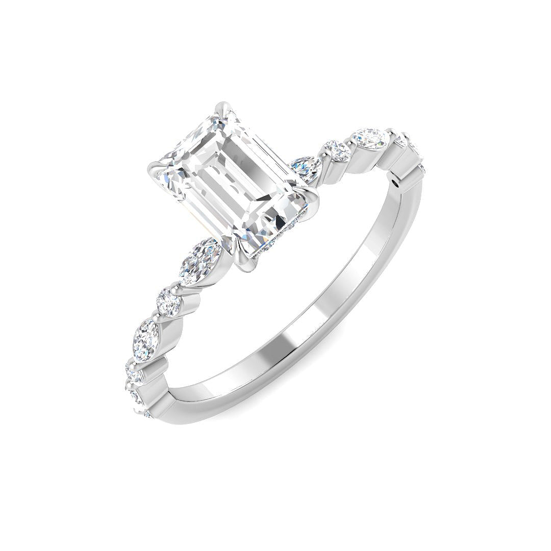 9ct White Gold Emerald Cut and Marquise Lab Grown Diamond Ring 1