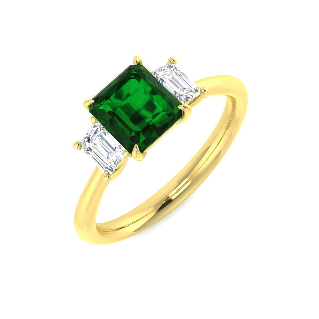 9ct Yellow Gold Emerald Cut Emerald and Diamond Ring 1