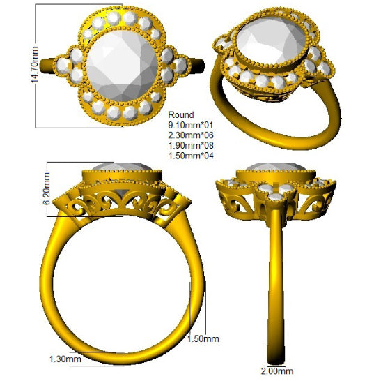 9ct Two Tone Round Cvd Old Cut Ring 3