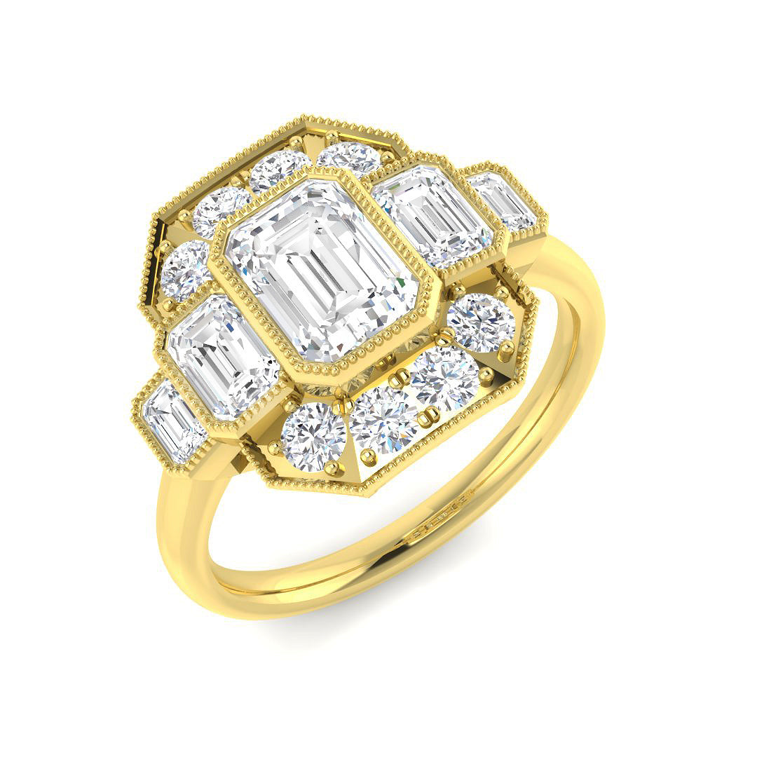 9ct Yellow Gold Emerald Cut Lab Grown Diamond Ring 1