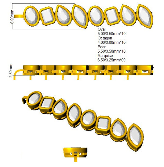 9ct Yellow Gold Emerald Cut and Marquise and Oval and Pear Lab Grown Diamond Bracelet 2