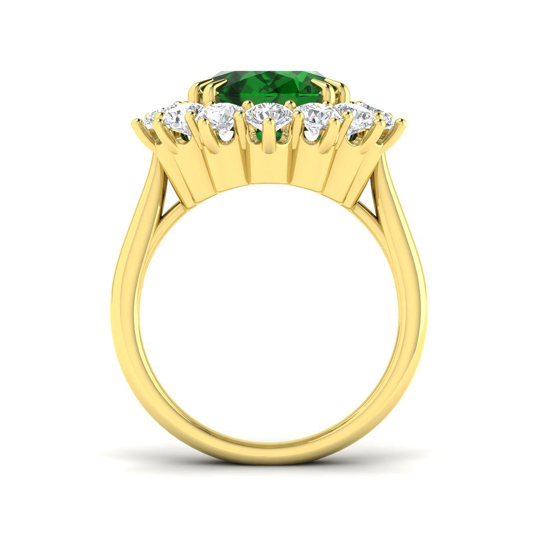 18ct Yellow Gold Oval Emerald and Diamond Ring 2
