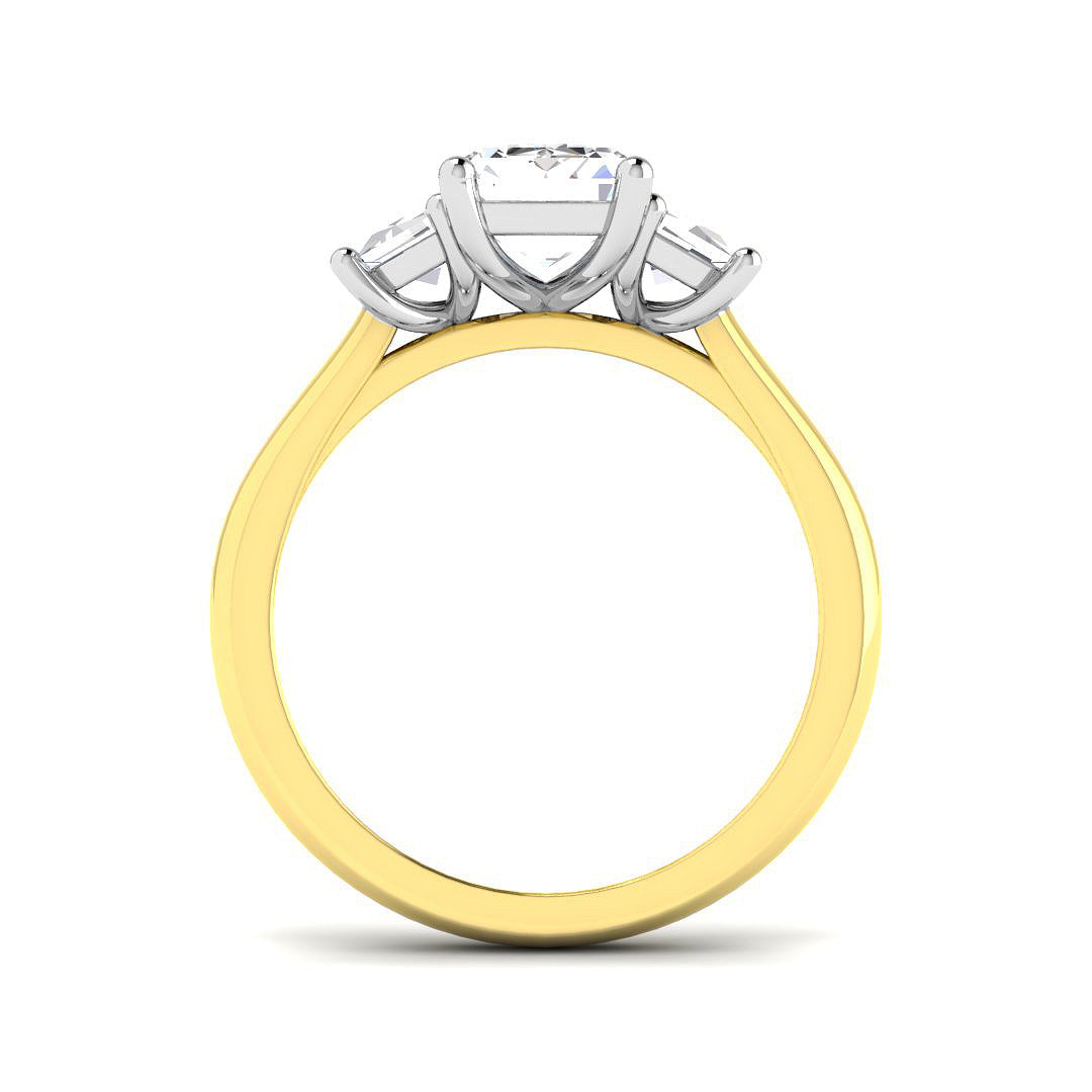 18ct Two Tone Emerald Cut and Trapezoid Lab Grown Diamond Ring 2