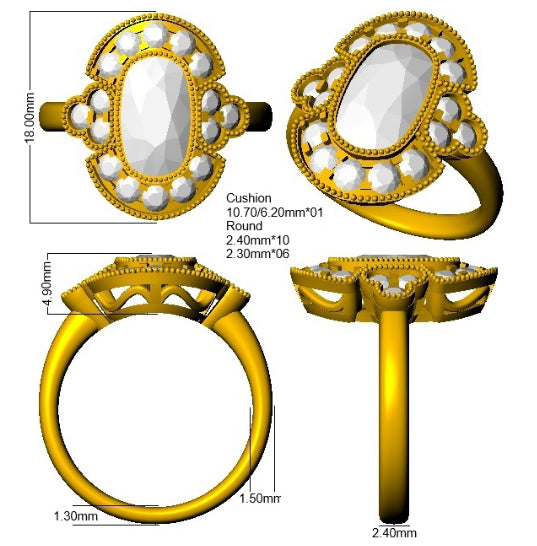 9ct Yellow Gold Cushion Cvd Old Cut Ring 3