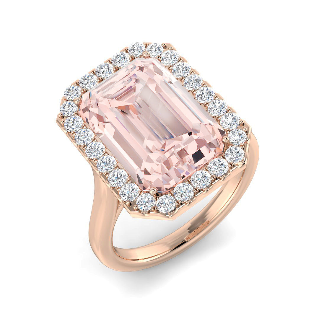 9ct Rose Gold Emerald Cut Lab Grown Diamond and Lab Pink Diamond Ring 1
