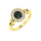 9ct Yellow Gold Oval Teal Sapphire and Diamond Ring 1