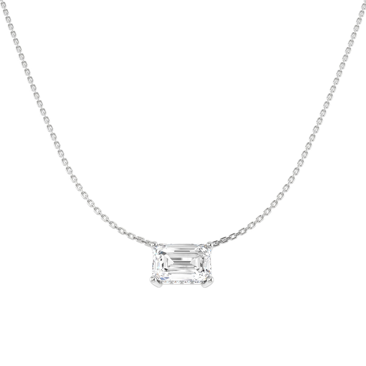 9ct White Gold Emerald Cut Lab Grown Diamond Necklace 1