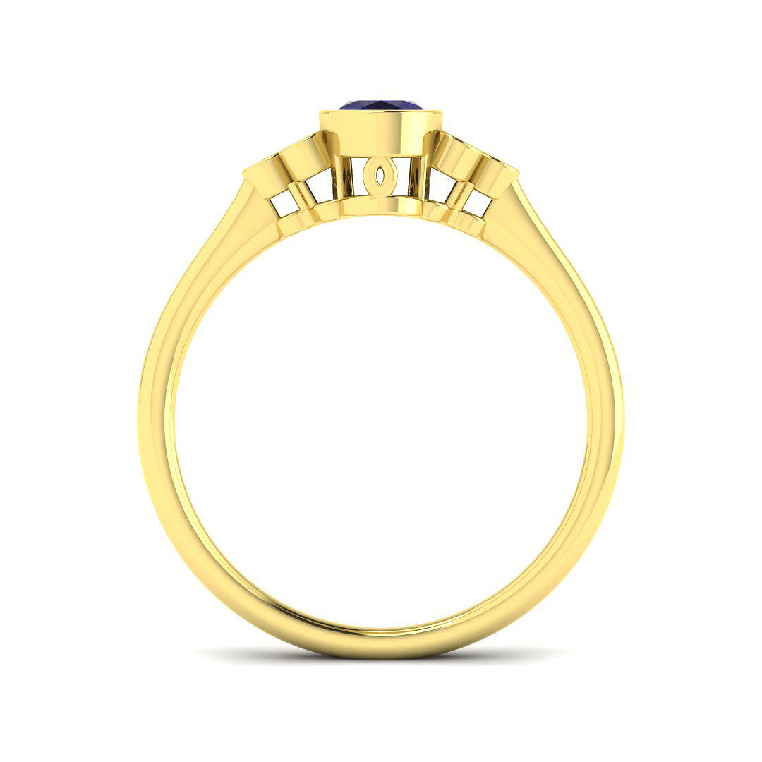 9ct Yellow Gold Oval Blue Sapphire and Diamond Ring 2