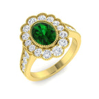 18ct Yellow Gold Oval Emerald and Diamond Ring 1