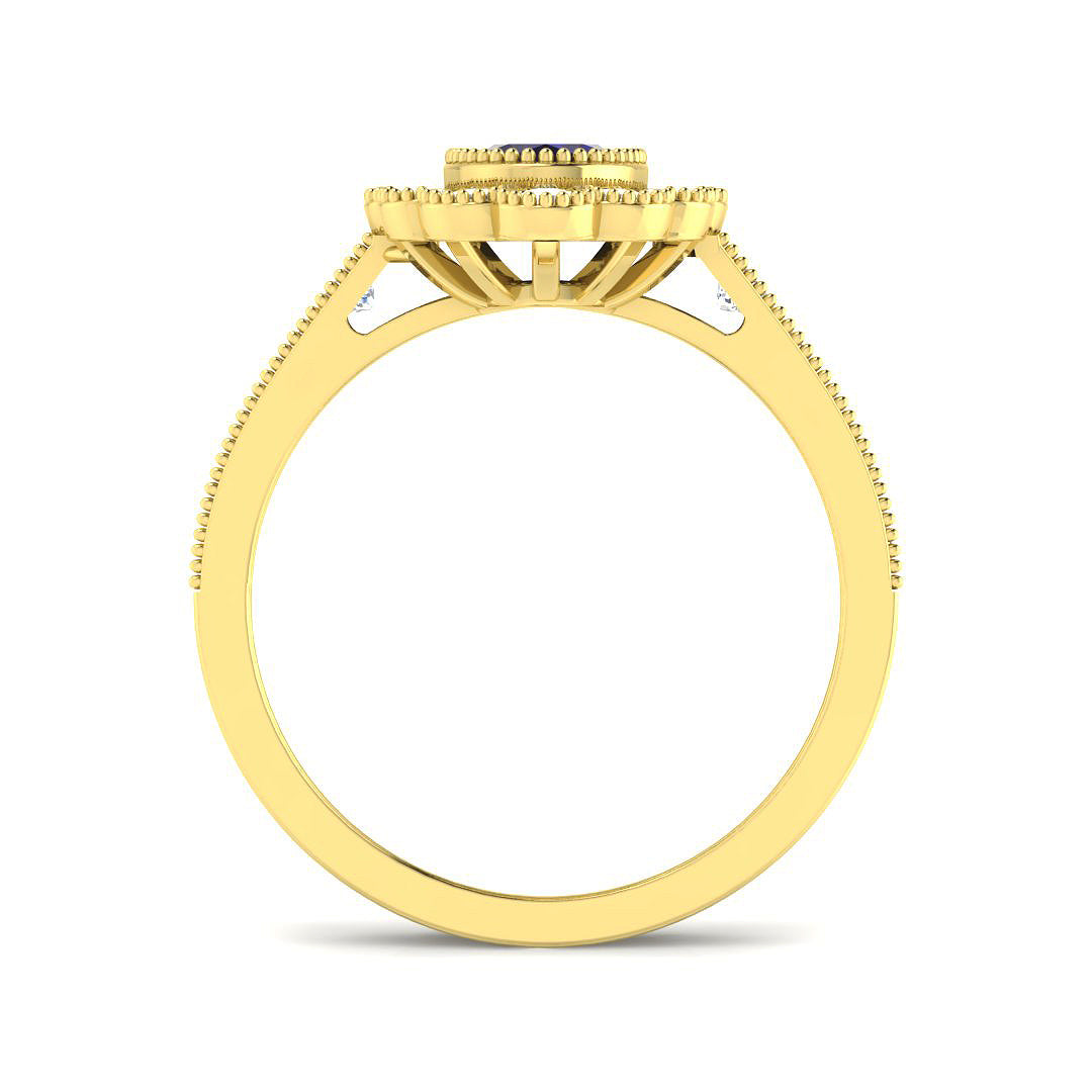9ct Yellow Gold Oval Blue Sapphire and Diamond Ring 2