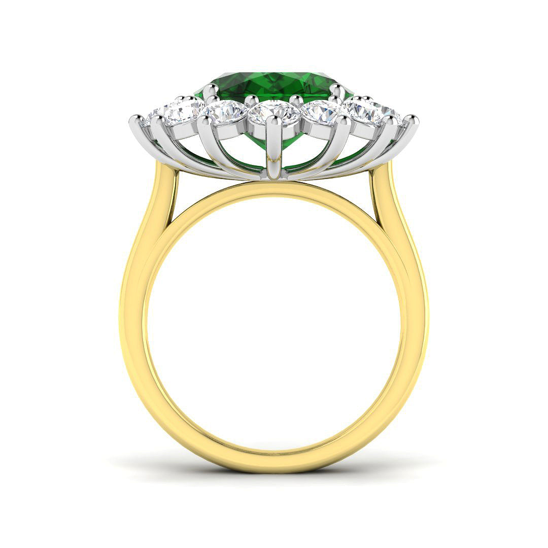 18ct Two Tone Oval Emerald and Diamond Ring 2