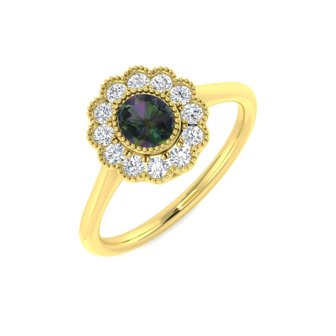 9ct Yellow Gold Oval Teal Sapphire and Diamond Ring 1