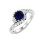 Platinum Round Blue Sapphire and Diamond Ring 1