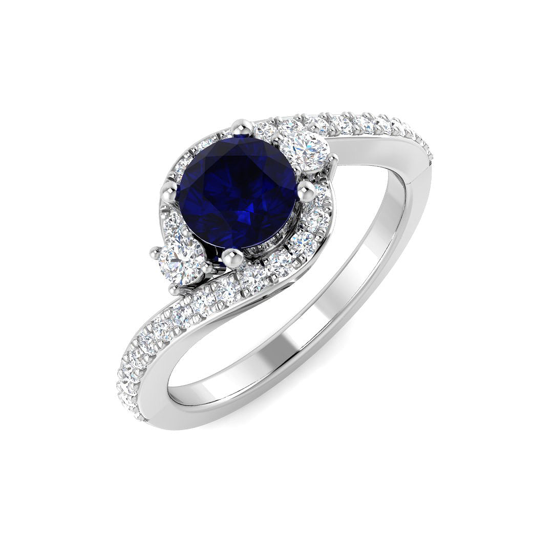 Platinum Round Blue Sapphire and Diamond Ring 1