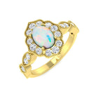 9ct Yellow Gold Oval Opal and Diamond Ring 1