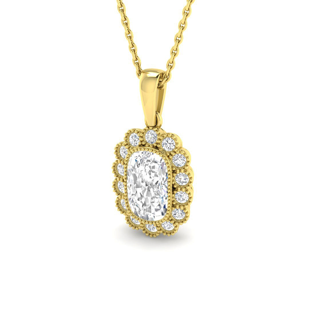 9ct Yellow Gold Cushion Old Cut Lab Grown Diamond Pendant 1