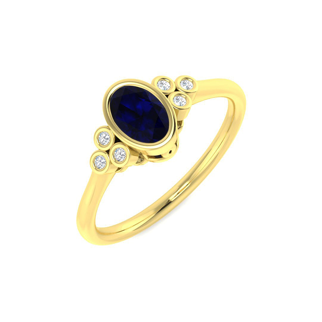 9ct Yellow Gold Oval Blue Sapphire and Diamond Ring 1
