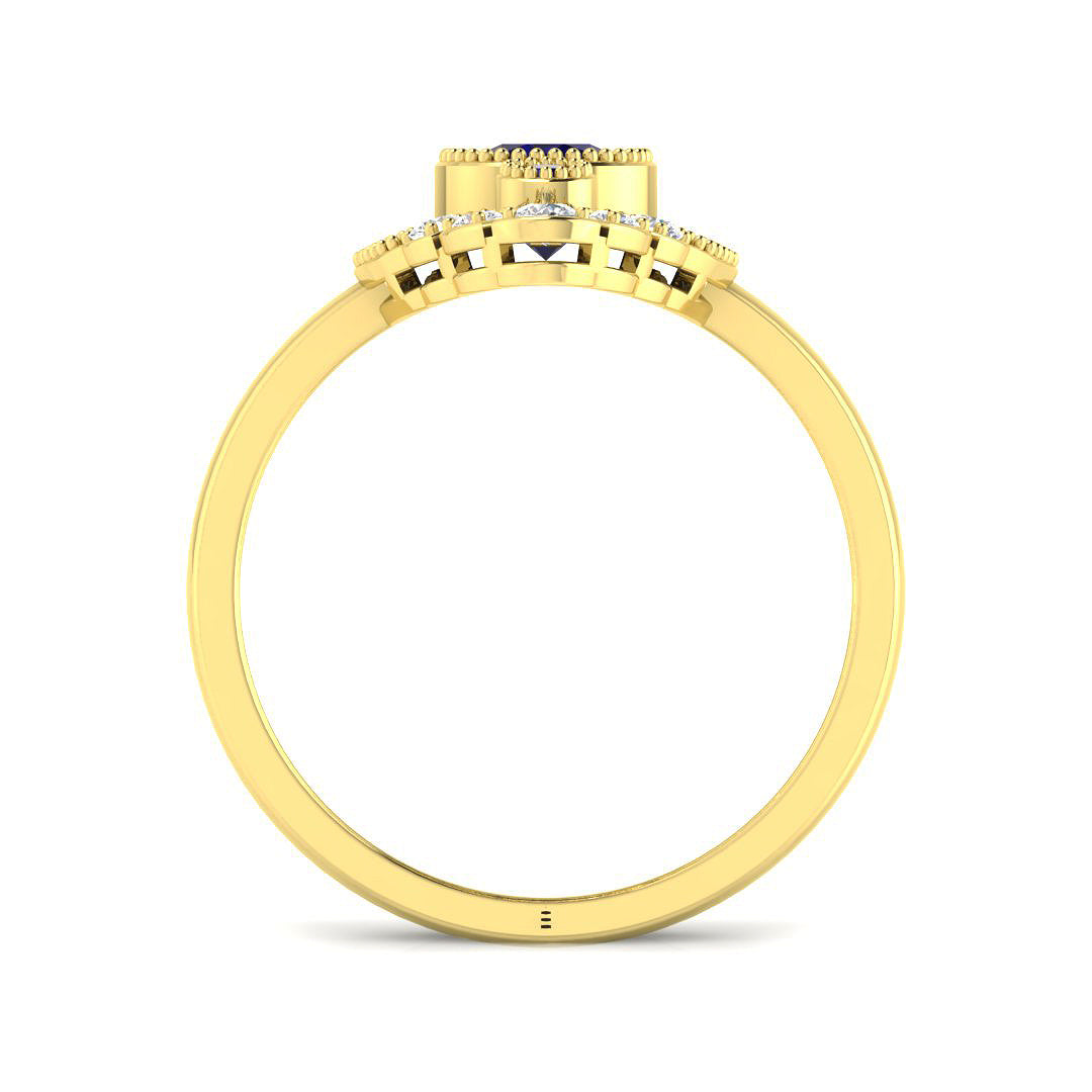 9ct Yellow Gold Round Blue Sapphire and Diamond Ring 2