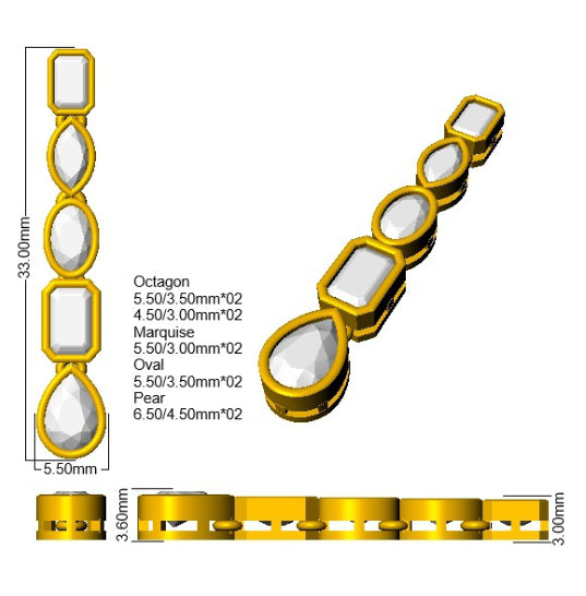 9ct Yellow Gold Emerald Cut and Marquise and Oval and Pear Lab Grown Diamond Earrings 2