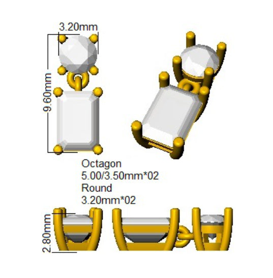 9ct Yellow Gold Emerald Cut Lab Grown Diamond Earrings 2
