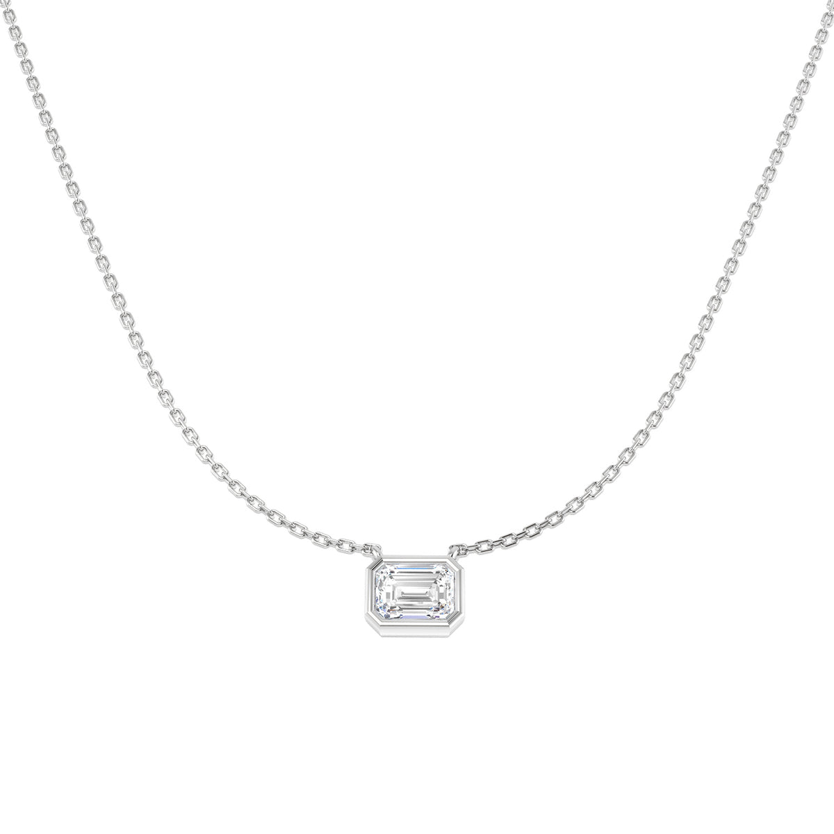 9ct White Gold Emerald Cut Lab Grown Diamond Necklace 1