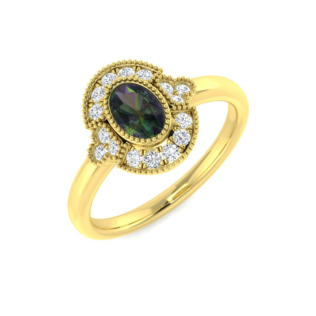 9ct Yellow Gold Oval Teal Sapphire and Diamond Ring 1