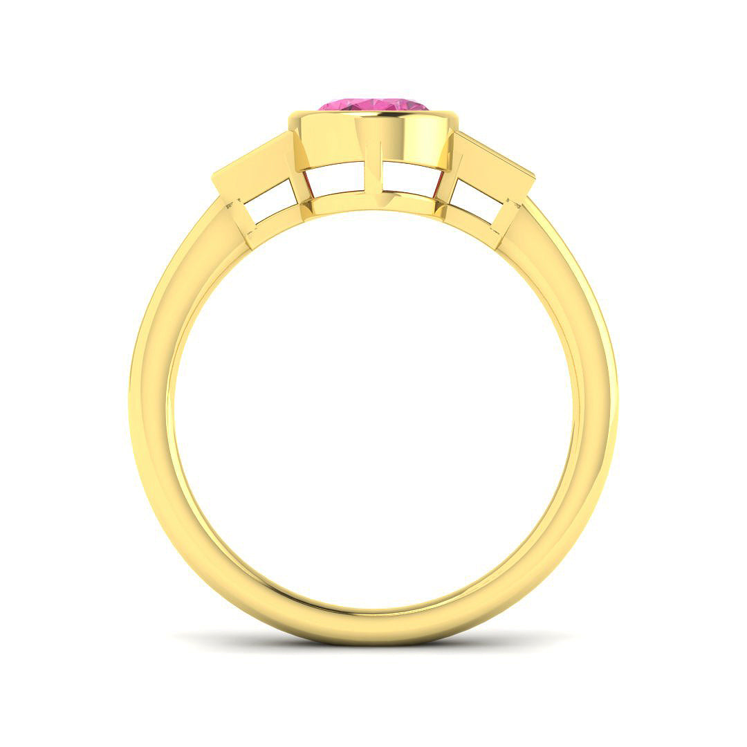 9ct Yellow Gold Baguette and Oval Pink Sapphire and Diamond Ring 2