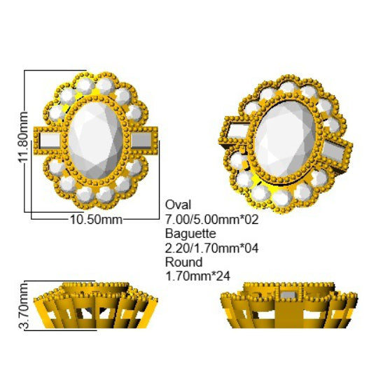 9ct Yellow Gold Baguette and Oval Lab Grown Diamond Earrings 2